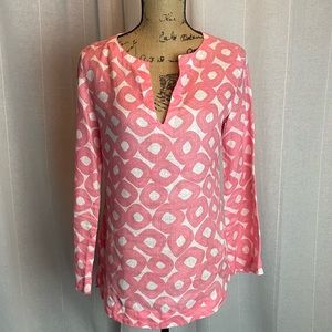 Island Company Beach Tunic Linen Popover Pink White Sz XS